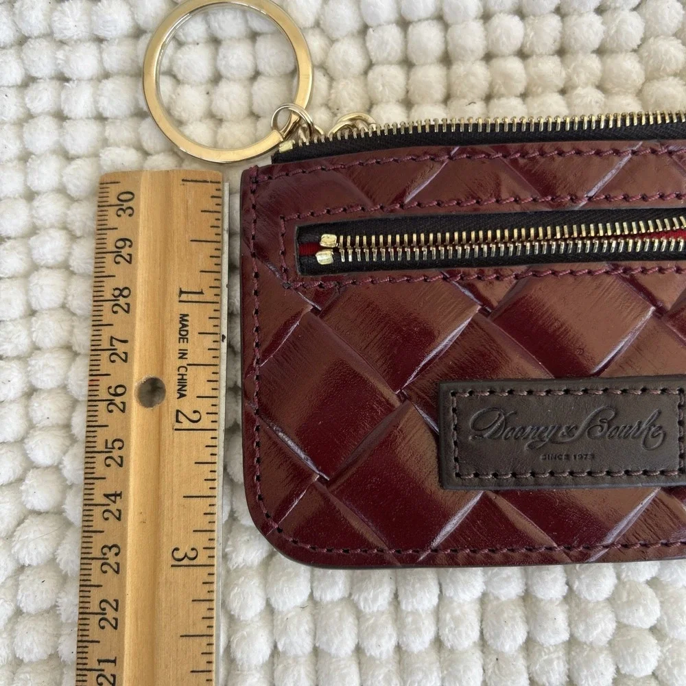Dooney Bourke Red Quilted‎ Woven Barlow Leather Keychain Wallet Zipper Case EUC